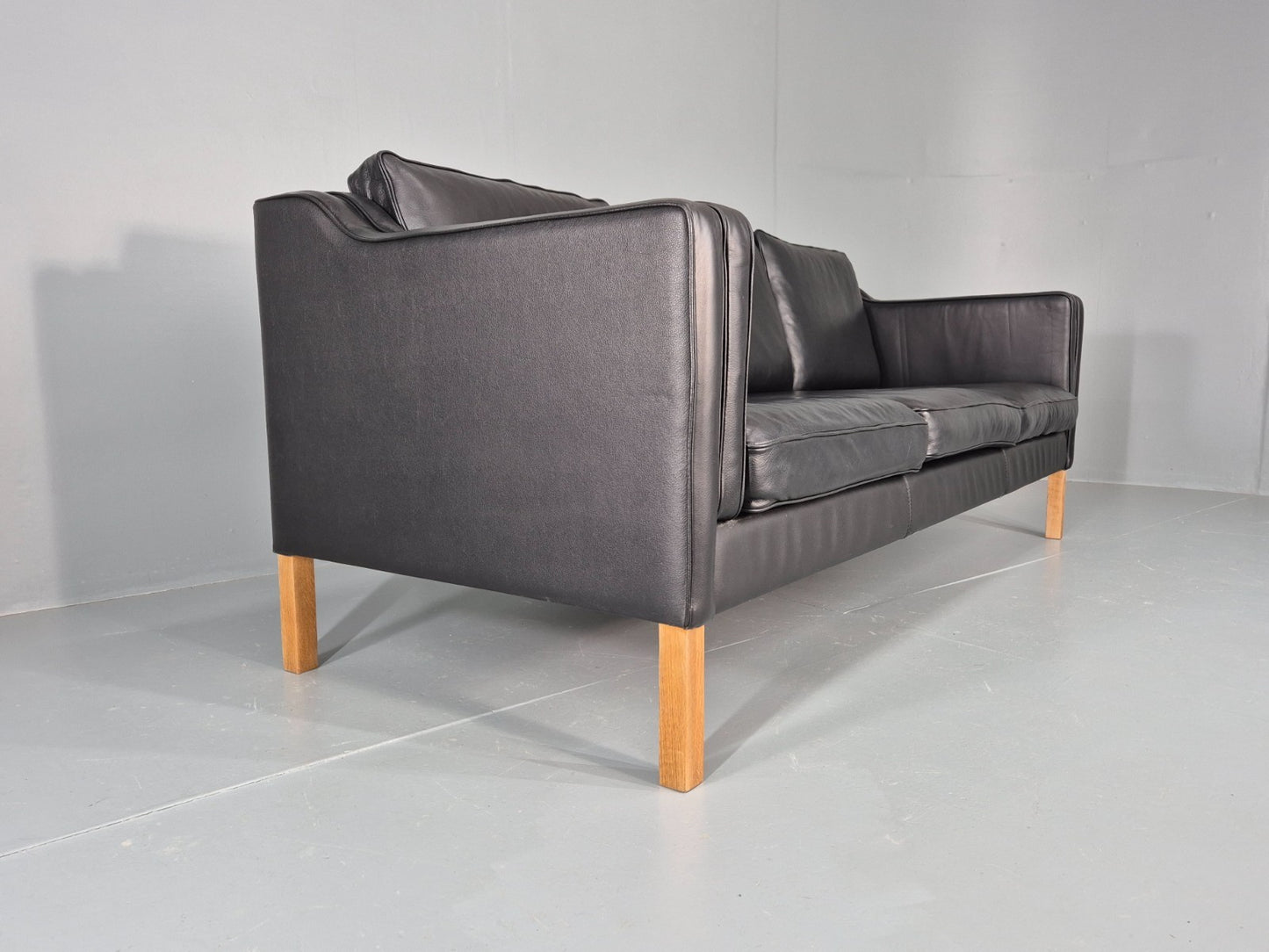 Vintage 3 Seat Sofa Danish Black Leather and Vinyl Mid Century EB10468 M3SS13