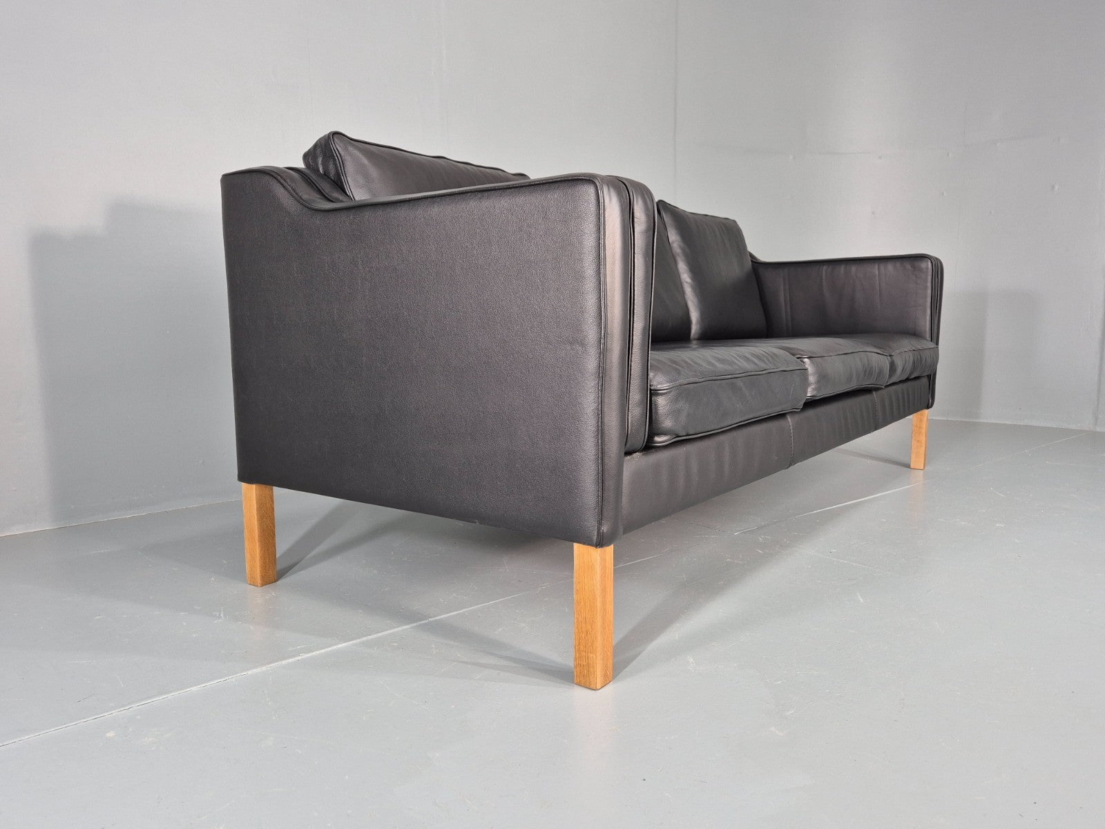 Vintage 3 Seat Sofa Danish Black Leather and Vinyl Mid Century EB10468 M3SS13