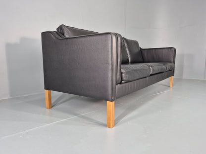 Vintage 3 Seat Sofa Danish Black Leather and Vinyl Mid Century EB10468 M3SS13