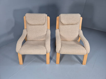Bentwood Lounge Chairs Pair Oatmeal Fabric Beech Wood Danish Design EB9251 MBEN - UKDK FURNITURE