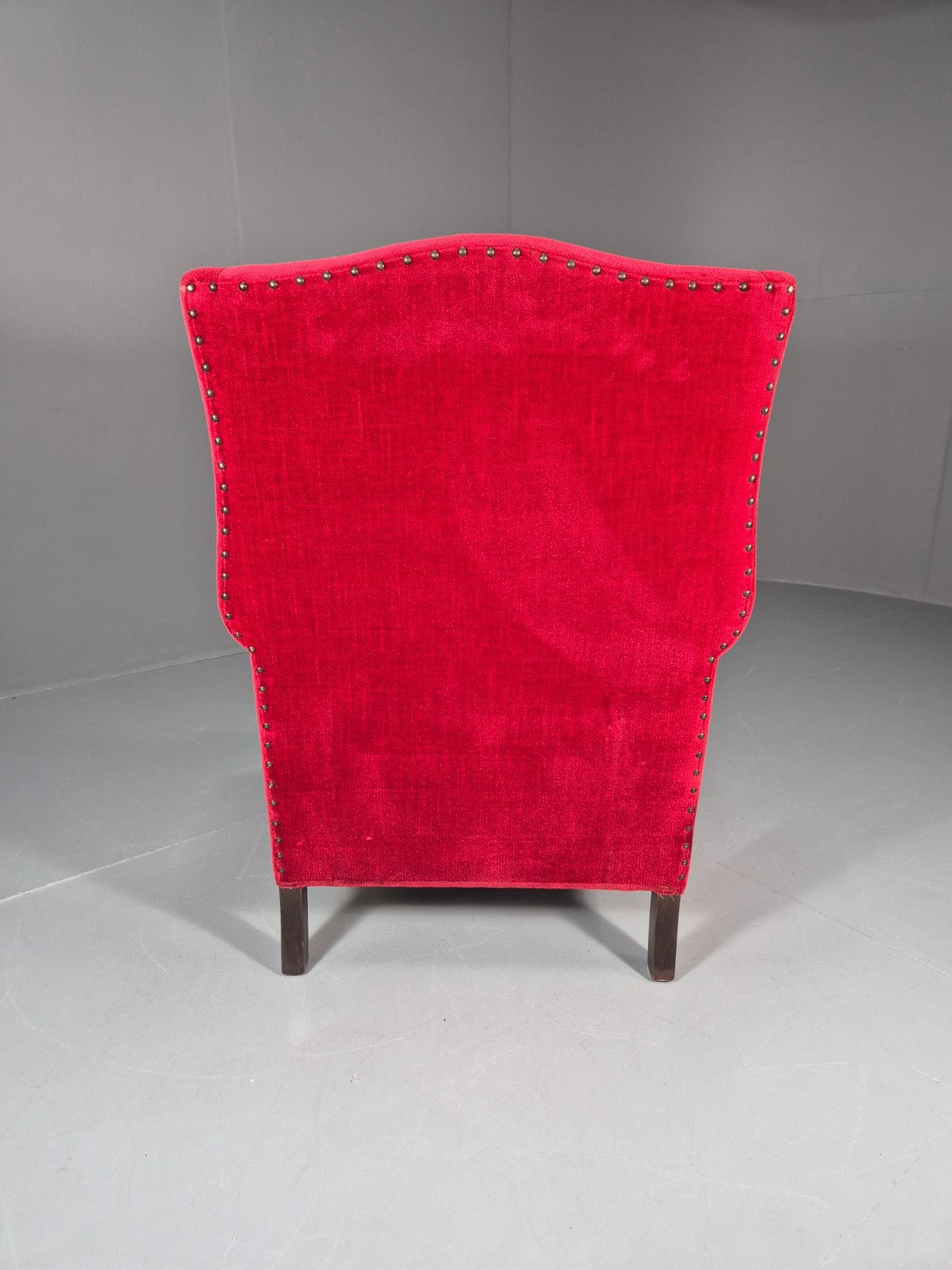 Wing Back Lounge Chair Red Velour Danish 1960s Georgian Style EB10754 VCLO16