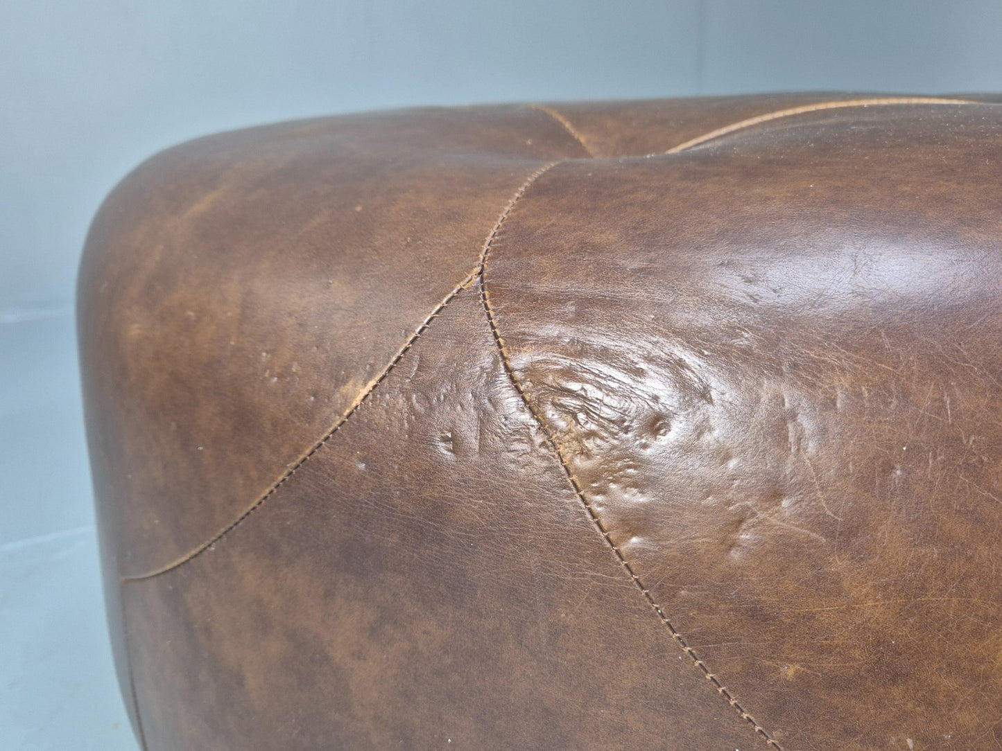 Extra Large`Vintage Footstool Circular Brown Leather Modern Retro EB10706 MFOO4
