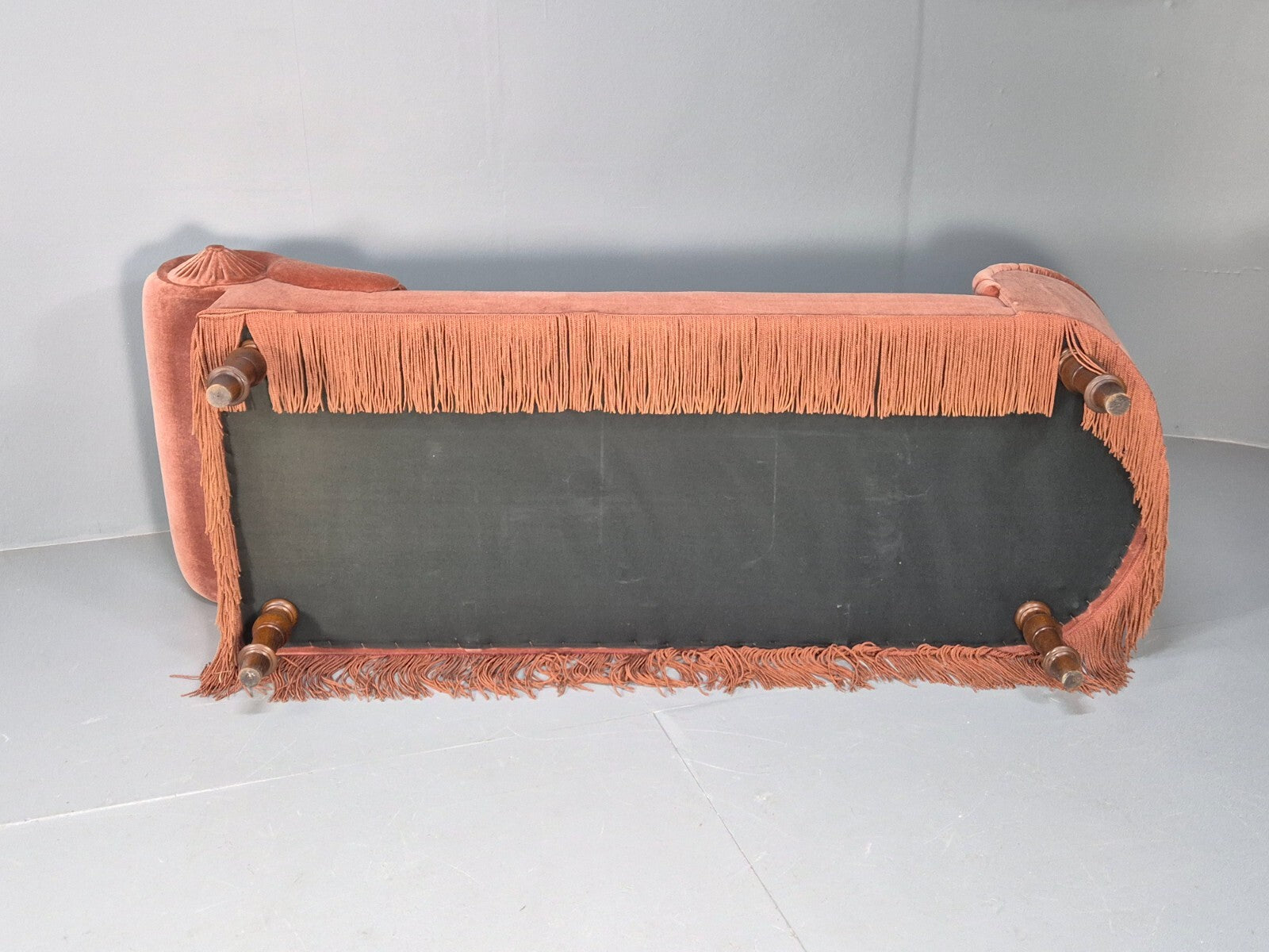 Vintage Danish Art Deco Chaise Lounge Pink Velour Tassels 1930s EB9664 VCHA - UKDK FURNITURE