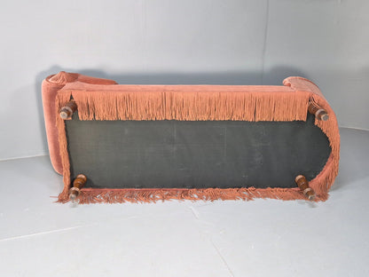 Vintage Danish Art Deco Chaise Lounge Pink Velour Tassels 1930s EB9664 VCHA - UKDK FURNITURE