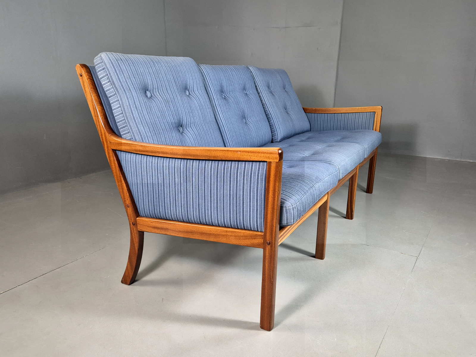 Vintage Danish 3 Seat Sofa Blue Mahogany Wanscher Retro MCM EB6985 M3SS - UKDK FURNITURE