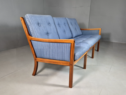 Vintage Danish 3 Seat Sofa Blue Mahogany Wanscher Retro MCM EB6985 M3SS - UKDK FURNITURE