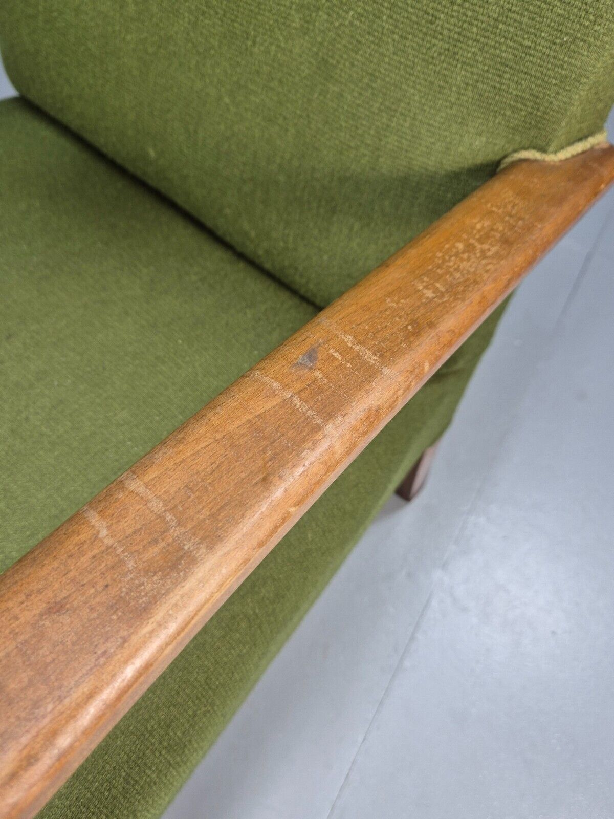 Vintage Danish Lounge Chair Green Wool Wood Arms Art Deco 1950s EB8973 VCLO - UKDK FURNITURE