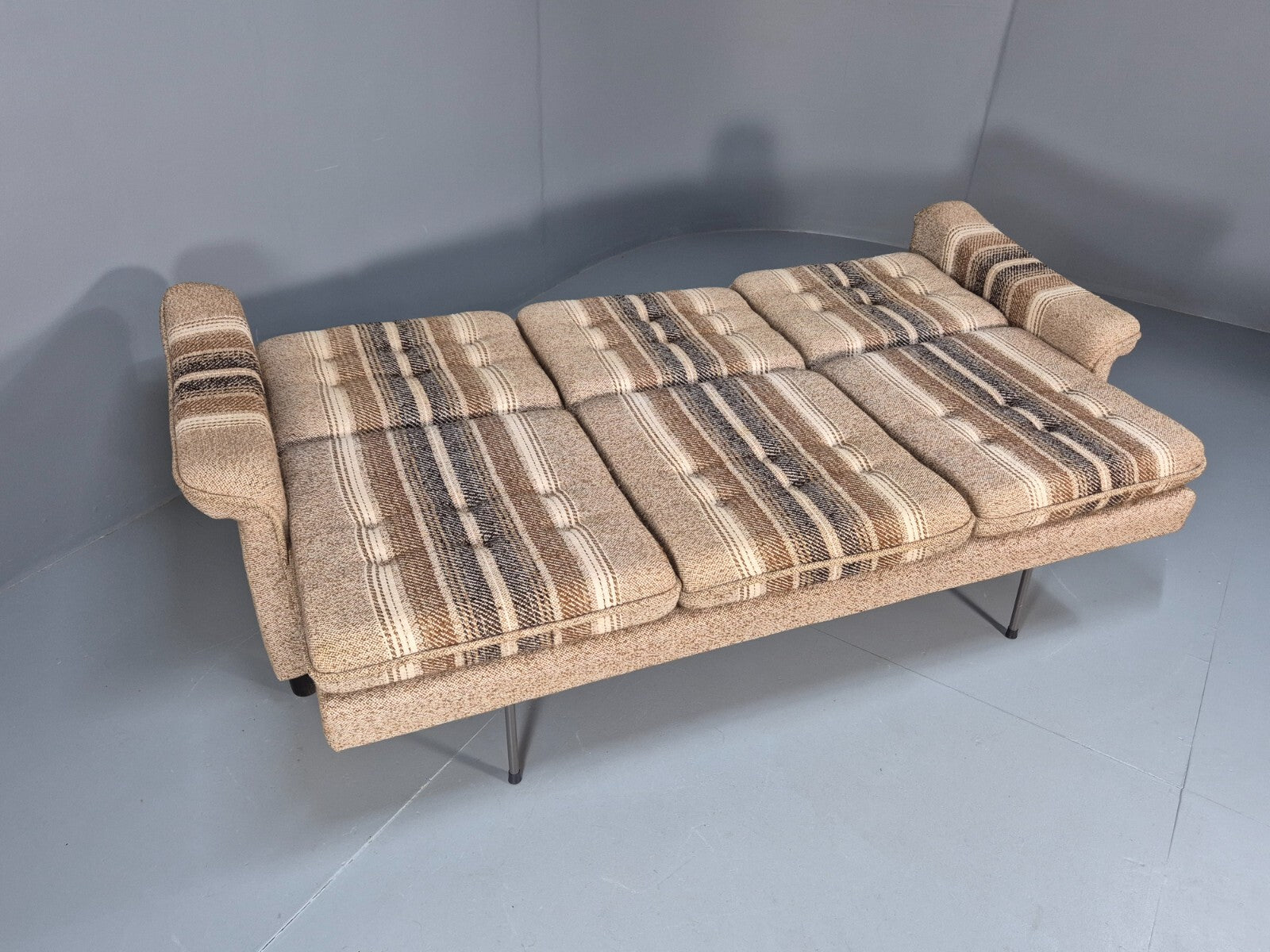 Vintage Danish 1970s Sofa Bed Wool Stripe Retro MCM EB9590 M4SS - UKDK FURNITURE