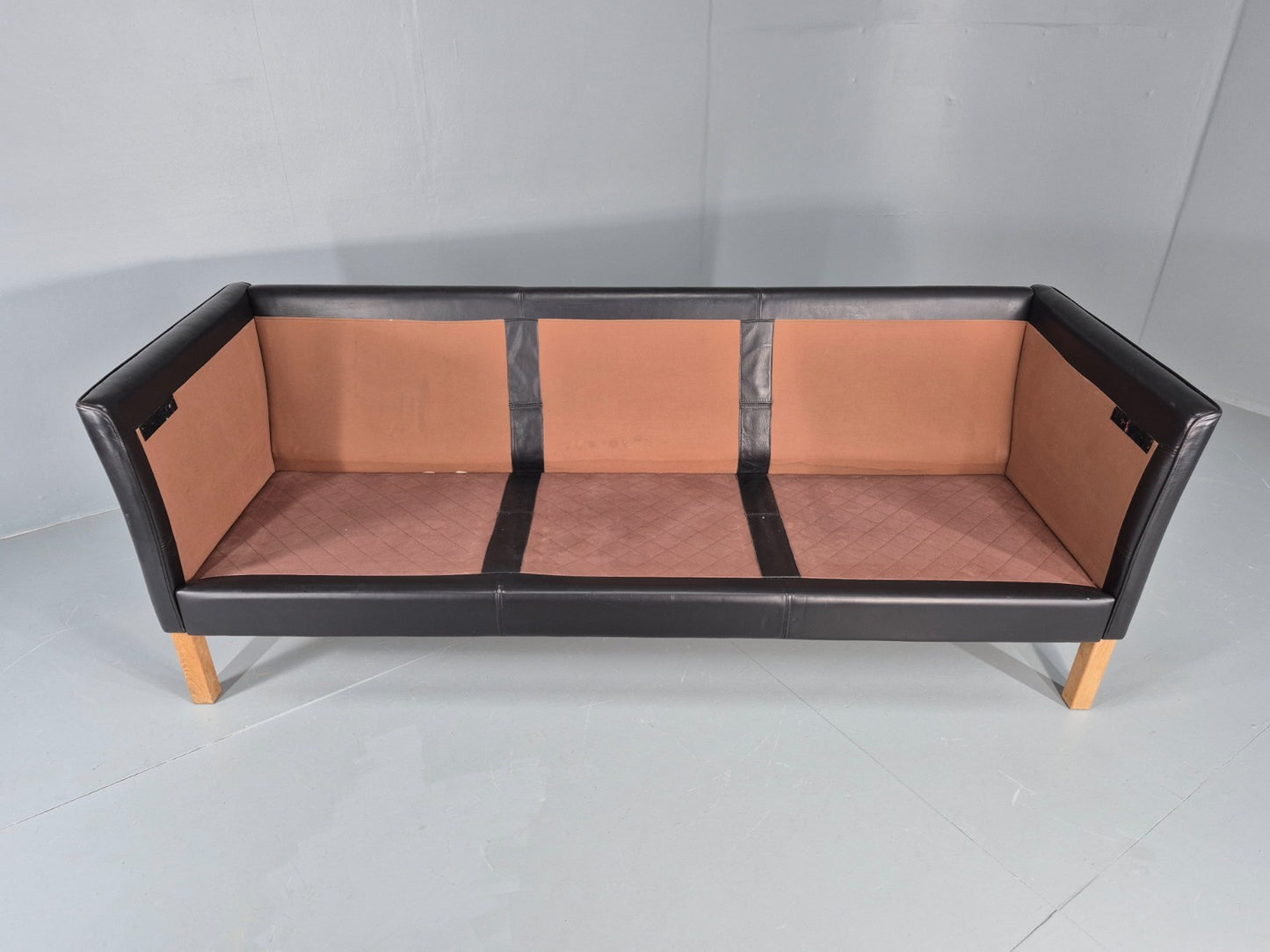 Vintage 3 Seat Sofa Danish Black Leather Mid Century Retro 1980s  EB10471 M3SS11