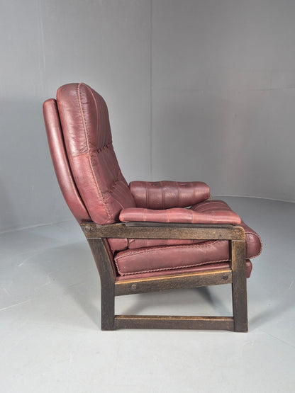 Vintage Danish Burgundy Leather 1980s Retro Lounge Chair MCM EB9793 MNOR - UKDK FURNITURE