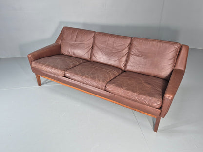 Mid Century Leather 3 Seat Sofa Brown Leather 1960s Retro  EB11367 M3SS9
