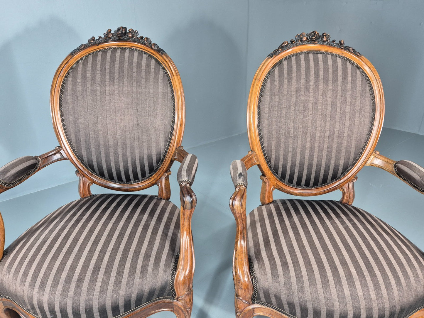 2 Antique Rococo Armchairs Walnut Frames 1880s Denmark Quality  EB111331 VCLO8