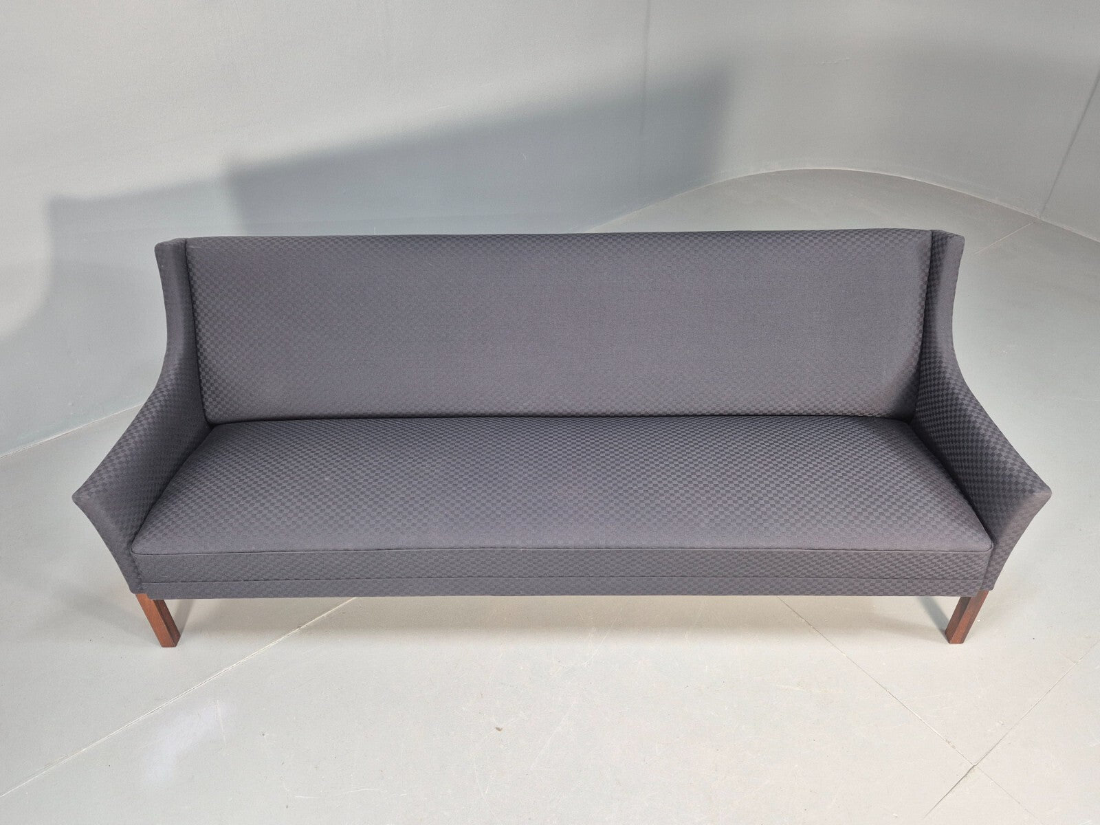 Vintage Danish 3 Seat Sofa Blue Check Cotton Mogensen MCM 1960s EB8589 M3SS - UKDK FURNITURE