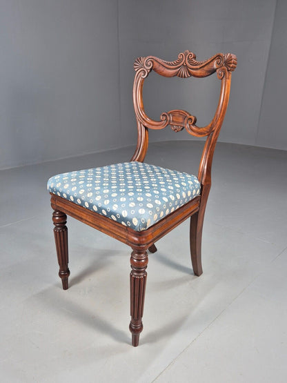Vintage Dining Chair Blue Cotton Mahogany Victorian Antique EB8689 VDIN - UKDK FURNITURE