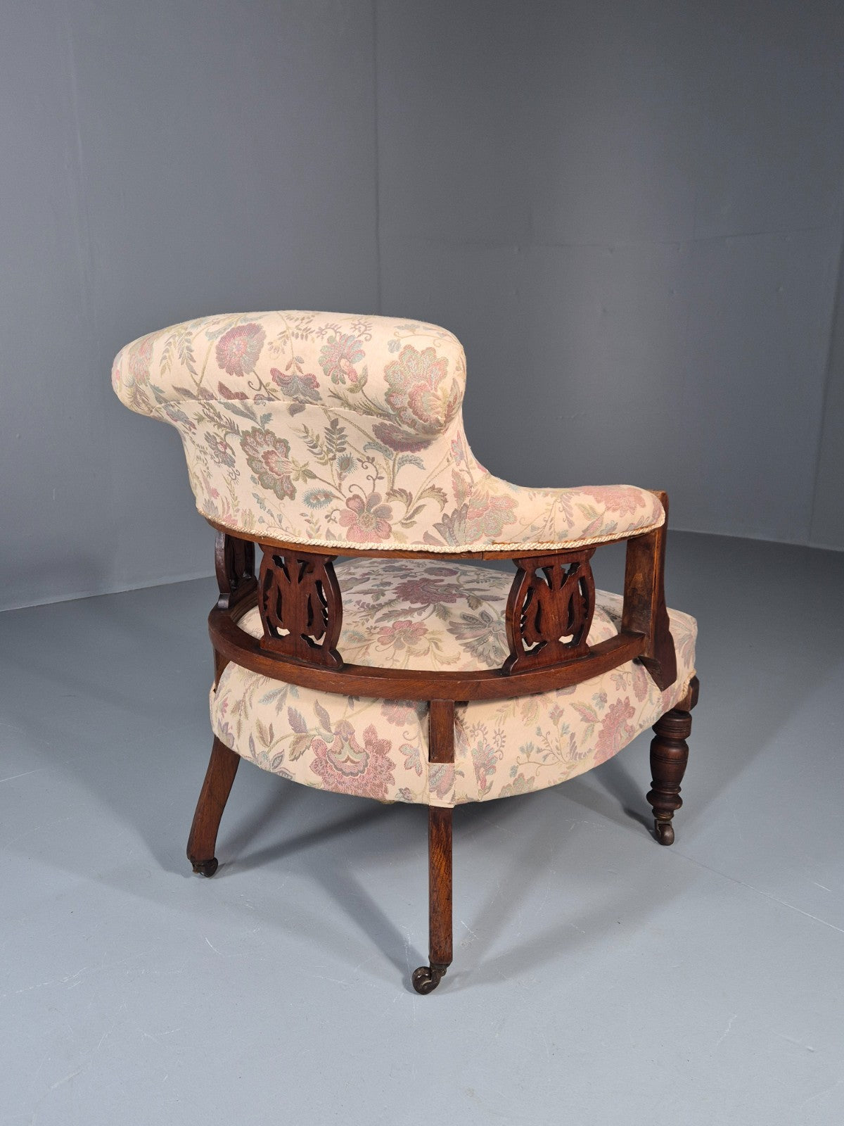 Antique Floral Tub Chair Late Victorian Mahogany Frame  EB11174 VCLO10