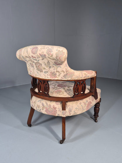 Antique Floral Tub Chair Late Victorian Mahogany Frame  EB11174 VCLO10