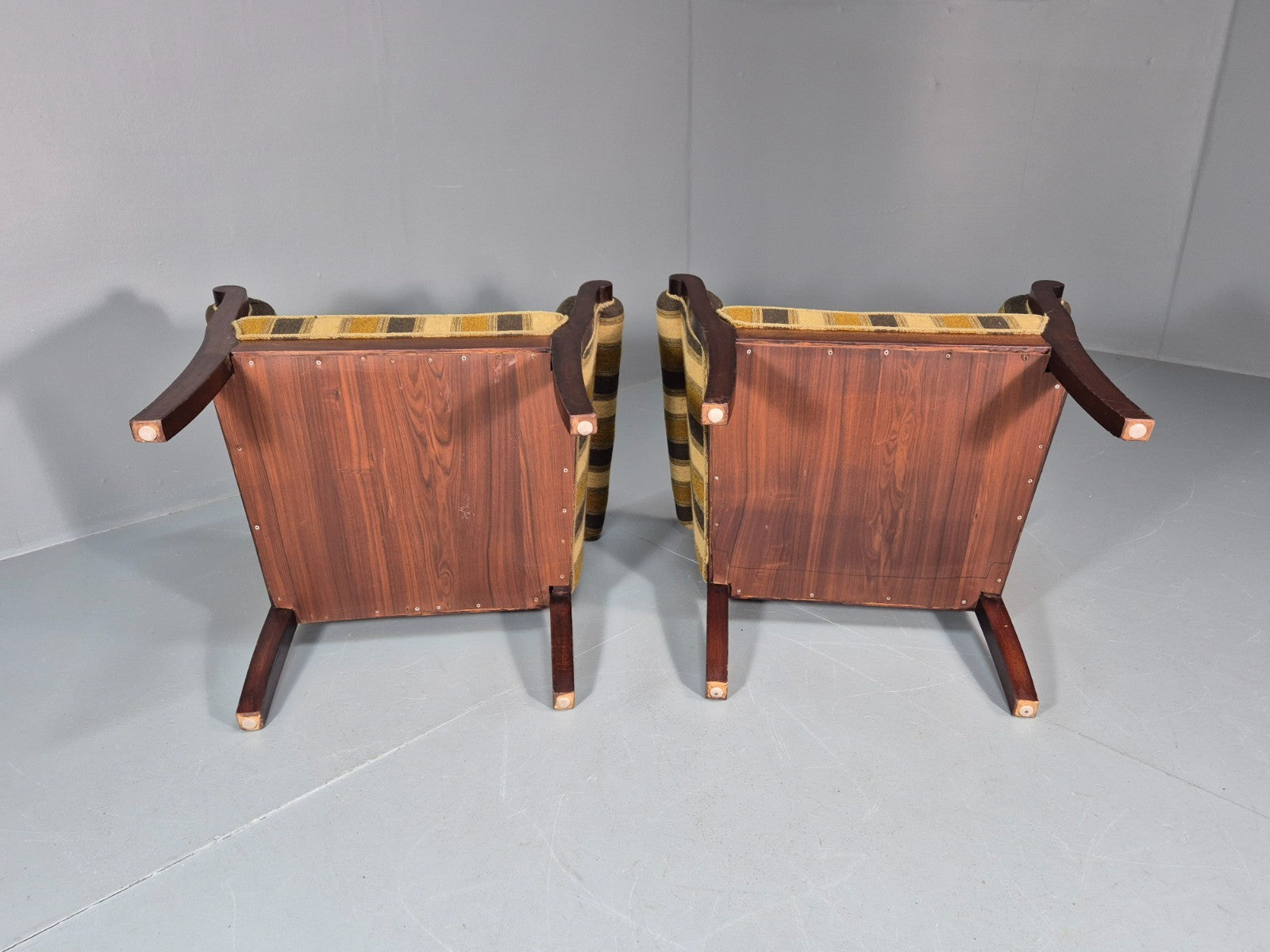 2 Art Deco Danish Lounge Chair Mahogany Frame 3 Green Stripe 1940s EB10748 VCLO11