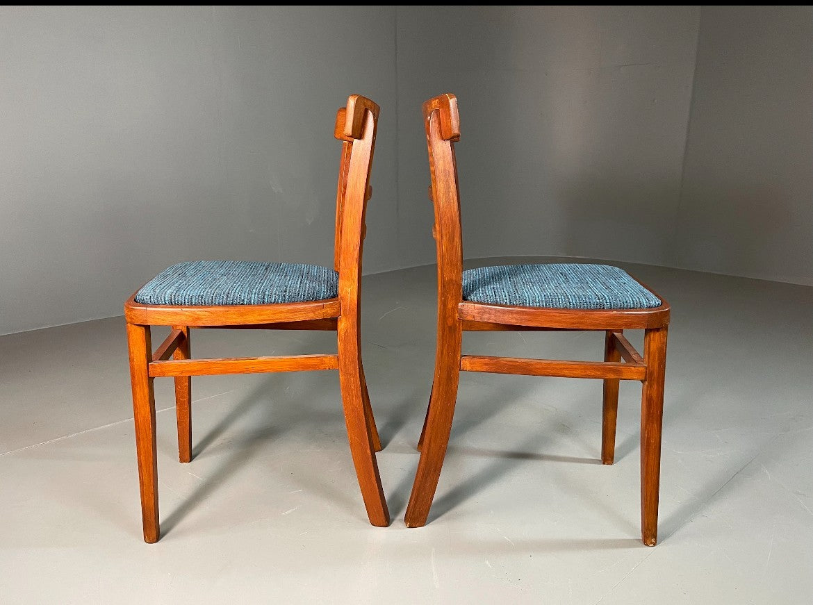 2 Kitchen Chairs Beech Frame Blue Chenille Upholstery 1960s Retro EB6326 MDIN5