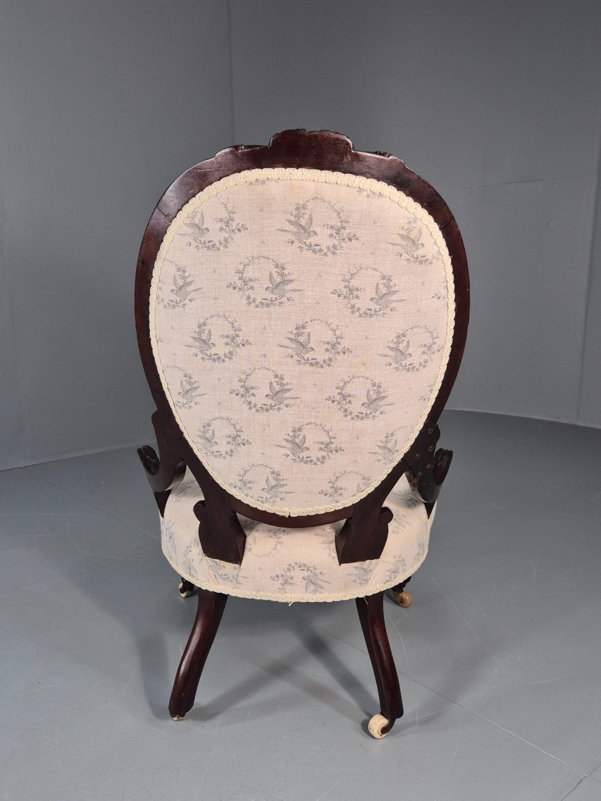 Victorian Balloon Back Nursing Chair Mahogany Carved Frame 1880s EB10989 VCAR8