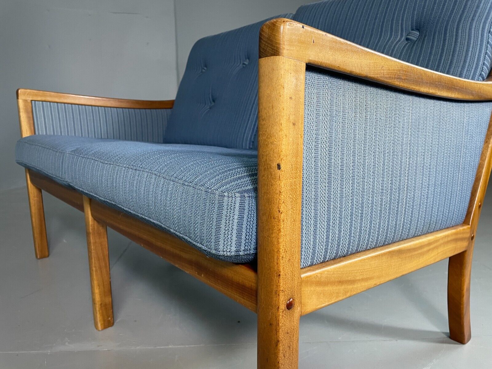 Vintage Danish 2 Seat Sofa Mahogany Frame Blue Cotton Wanscher MCM EB6970 M2SS - UKDK FURNITURE