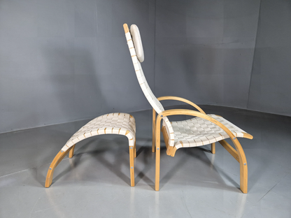 Vintage Danish Lounge Chair Footstool Canvas Bentwood Retro MCM EB7231 MBEN - UKDK FURNITURE