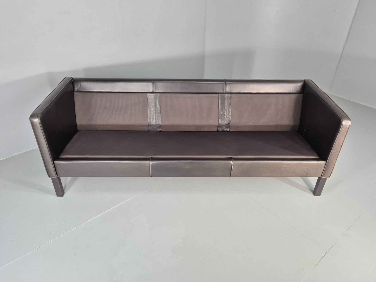 Vintage Danish 3 Seater Black Leather Sofa 1970s Retro Mid Century EB11923 M3SS10