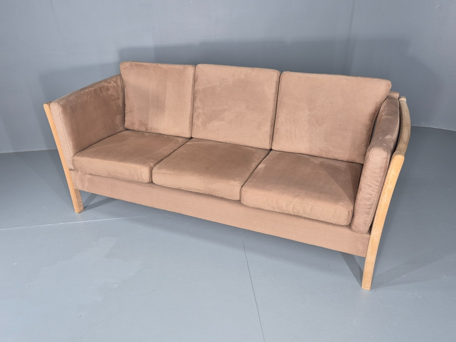 Vintage 3 Seat Sofa Danish Design Faux Suede Upholstery 1980s Retro EB10539 M3SS6