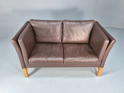 Mid Century Two Seater Sofa Vintage Danish Brown Leather Retro 1970 EB10094 M2SS4