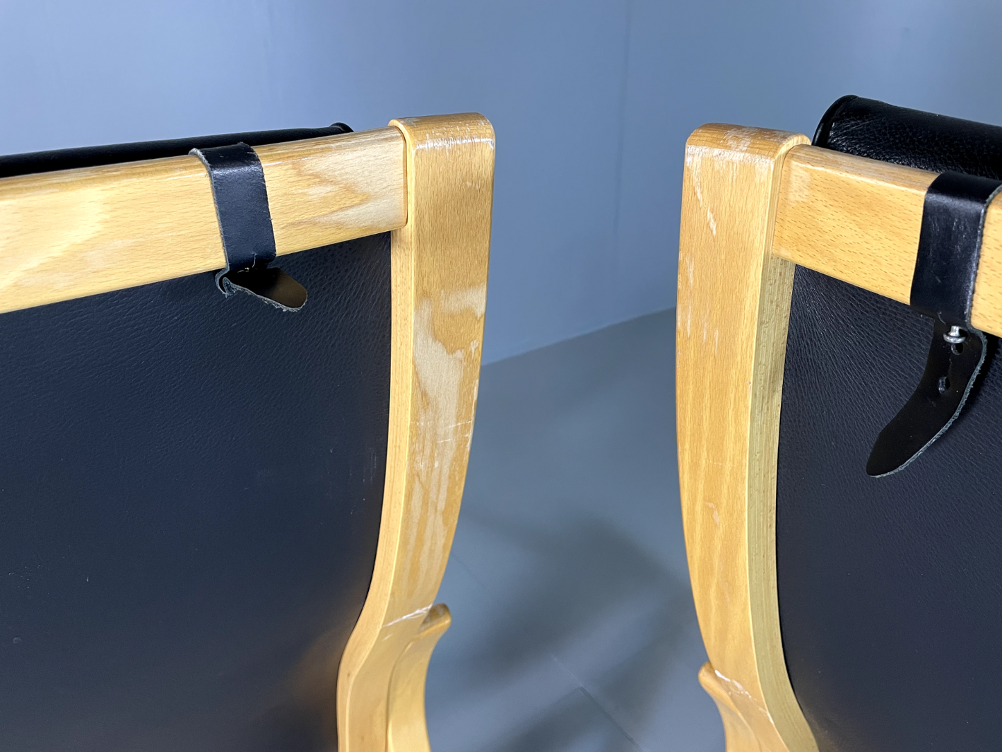 2 Danish Leather Chairs Bentwood Ostergaard Vintage Retro MCM EB5762 MBEN7