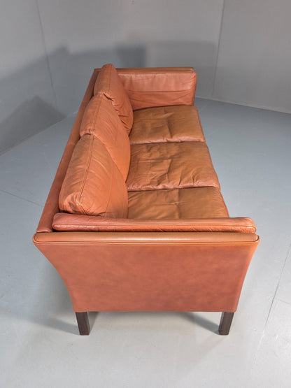 MidCentury Three Seater Sofa Tan Leather Vintage Danish Retro 1970s EB10721 M3SS12