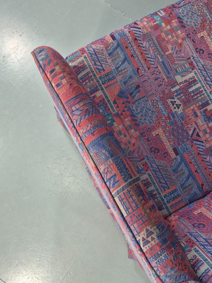 Vintage Danish Wingback Chair 1980s Retro Geometric Cotton Weave EB11291 MNOR11
