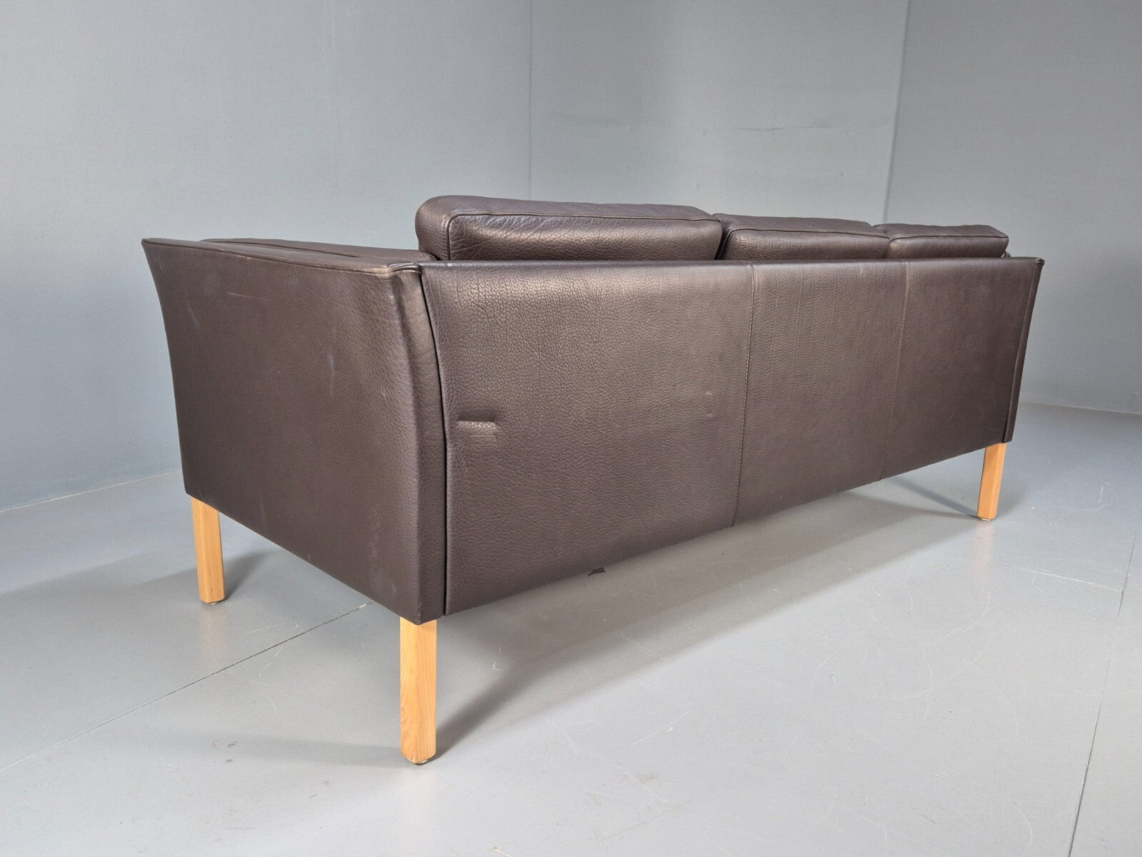 Vintage Danish 3 Seat Black leather Sofa 1980s Retro MCM EB9072 M3SS - UKDK FURNITURE