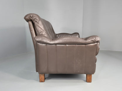 Vintage 2 Seater Sofa Danish Brown Leather Mid Century Retro 1970s EB11929a M2SS12