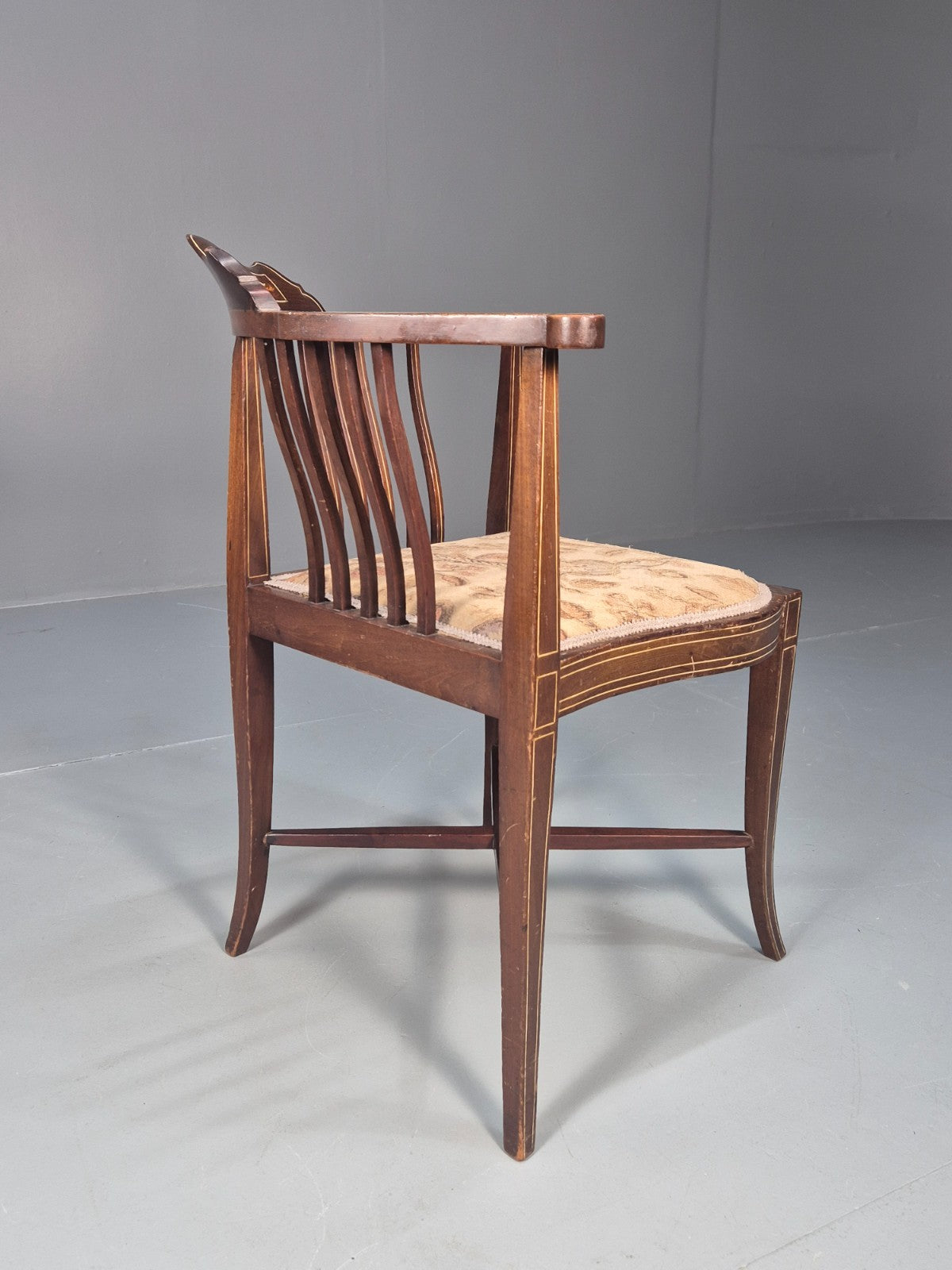 Edwardian Inlaid Corner Chair Mahogany Boxwood and Ivorine Antique EB10642 VDIN7