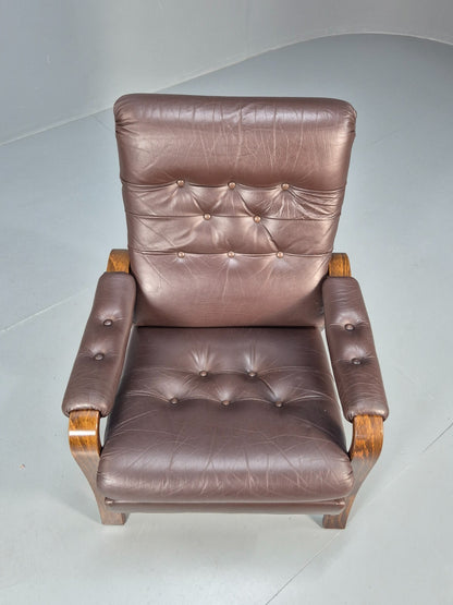 Vintage Danish Brown Leather and Vinyl Chair Bentwood Retro MCM EB9280 MNOR - UKDK FURNITURE
