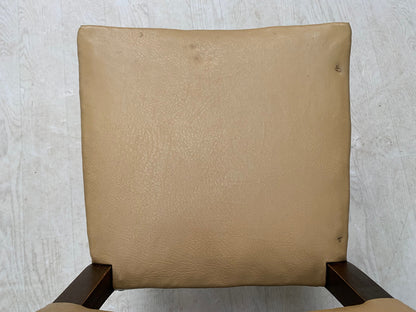 Danish Carved Dining Chair Studded Oak  with Tan Vinyl Vintage EB2915 VDIN8