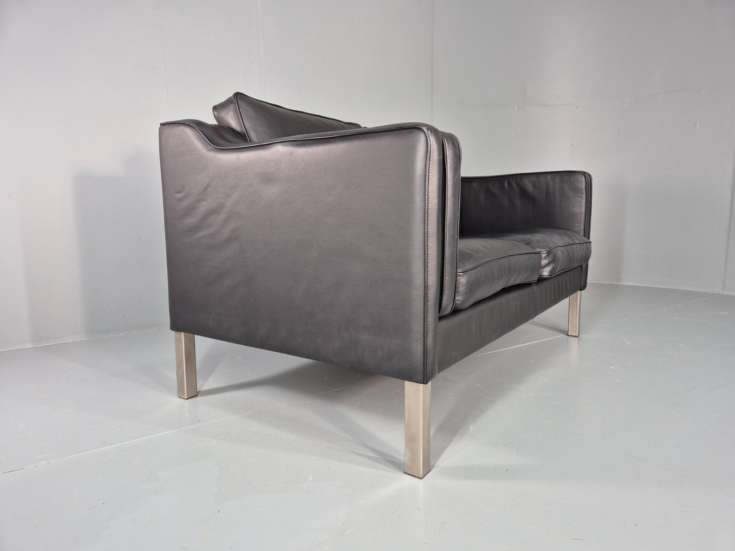 Vintage 2 Seat Leather Sofa Mid Century Danish Mogensen shape Black EB10465 M2SS10
