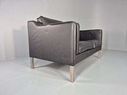 Vintage 2 Seat Leather Sofa Mid Century Danish Mogensen shape Black EB10465 M2SS10