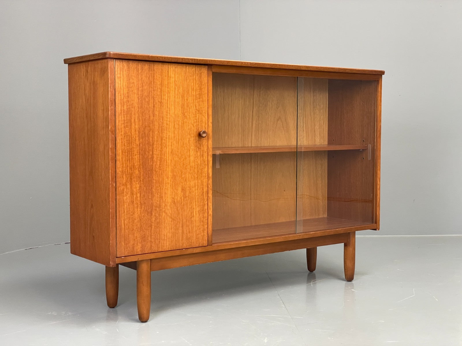 Vintage 1960s Glazed Bookcase Cabinet Teak Shelving Cupboard EB11808 MWOO0