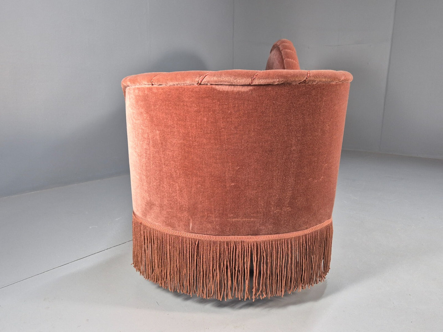 Vintage Danish Art Deco Chaise Lounge Pink Velour Tassels 1930s EB9664 VCHA - UKDK FURNITURE