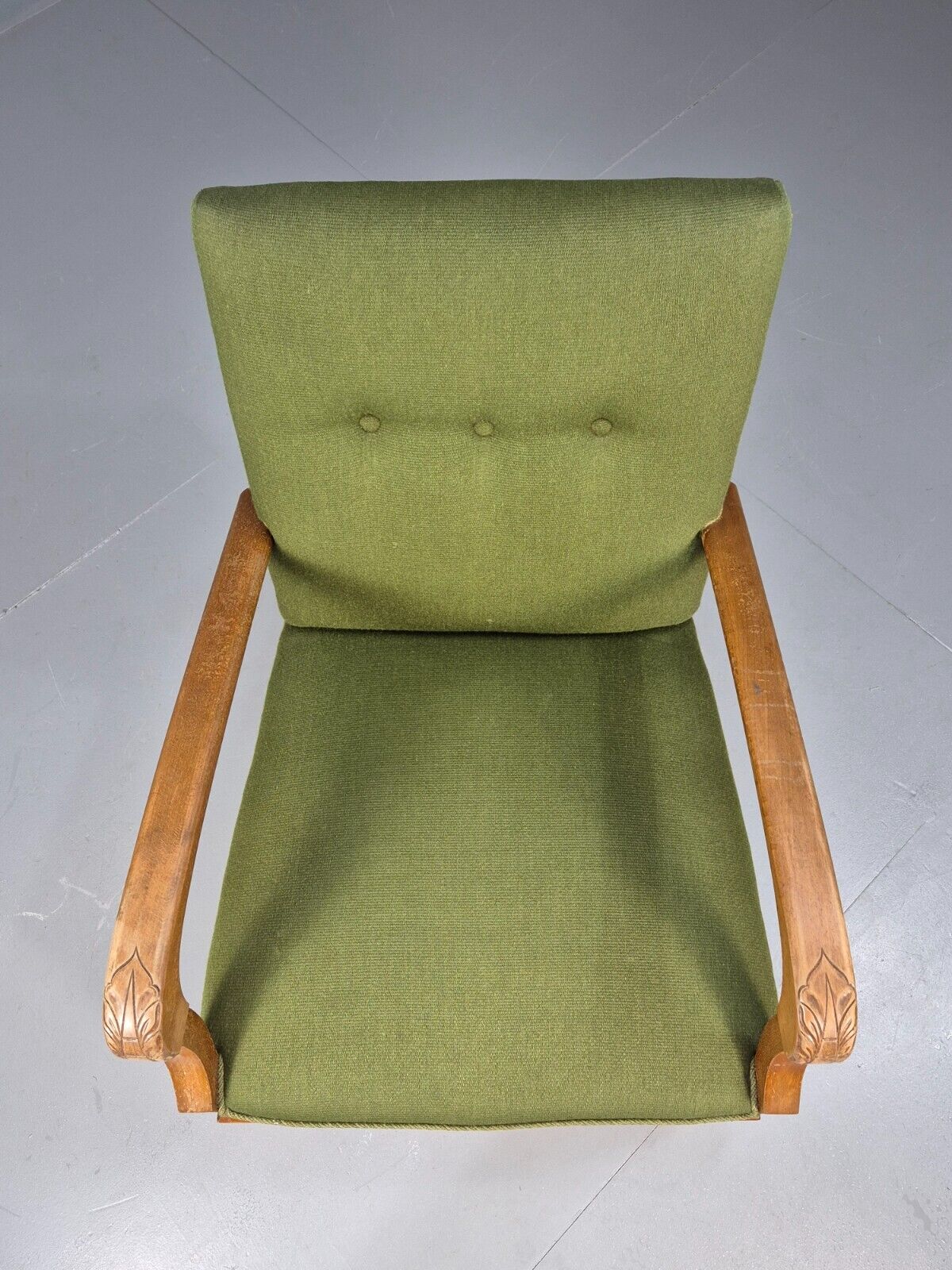 Vintage Danish Lounge Chair Green Wool Wood Arms Art Deco 1950s EB8973 VCLO - UKDK FURNITURE