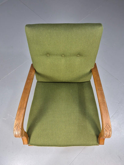 Vintage Danish Lounge Chair Green Wool Wood Arms Art Deco 1950s EB8973 VCLO - UKDK FURNITURE