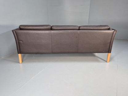 Vintage Danish 3 Seat Black leather Sofa 1980s Retro MCM EB9072 M3SS - UKDK FURNITURE