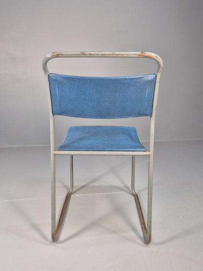7 1950s Stacking Village Hall Chairs PEL style models in Blue Vinyl EB9470 MSTA - UKDK FURNITURE