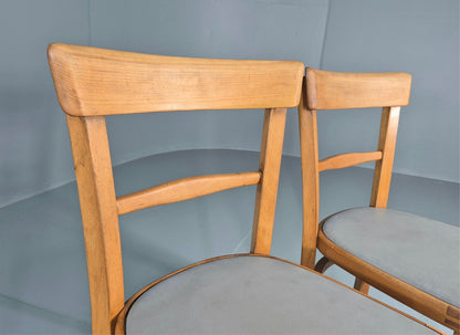 3 1960s Kitchen Chairs Beech Frame Grey Vinyl Seats Retro EB11475 MDIN16