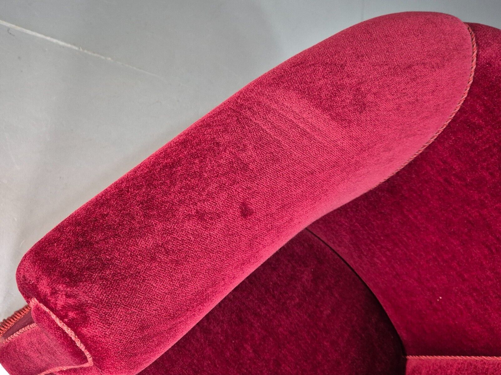 Vintage Danish Red Velour Tub Chair With Tassels Cabriole Legs EB8013 VCLO - UKDK FURNITURE