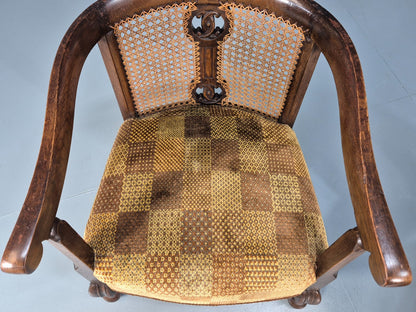 Pair Art Deco Tub Chairs Bergere Back Oak Frame Brown Velour 1930s EB10696 VCAR15