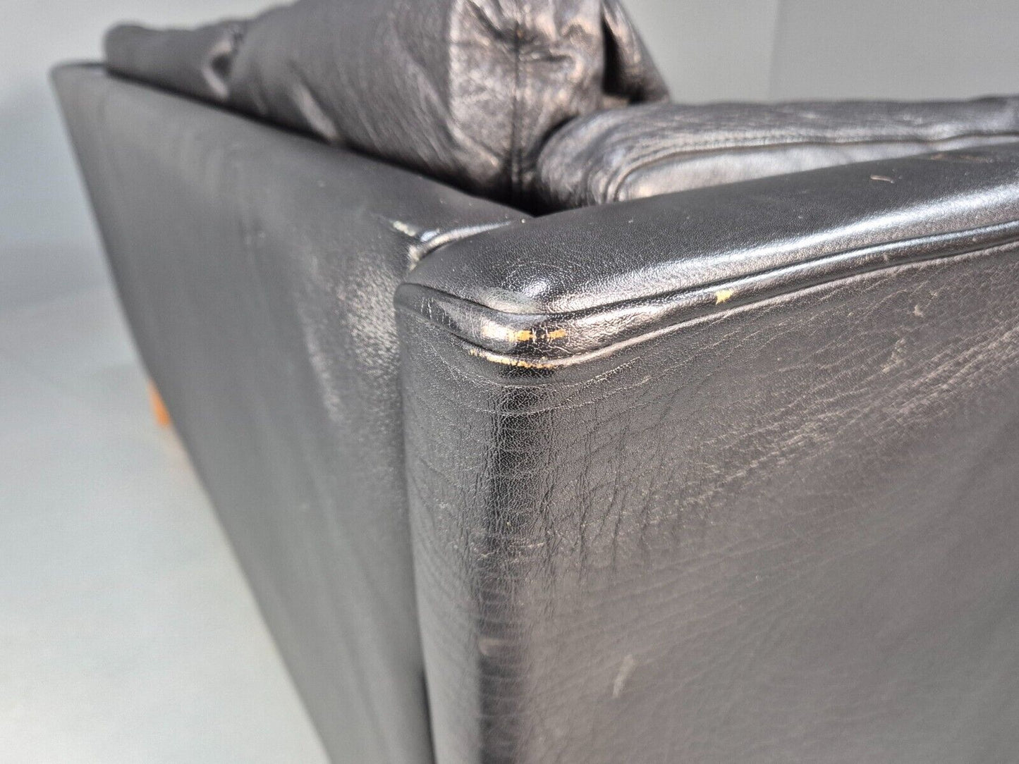 Vintage Danish 2 Seat Sofa Black Leather 1980s Retro MCM EB8696 M2SS - UKDK FURNITURE