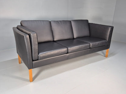 Vintage Danish Black Leather 3 Seat Sofa Retro MCM Style EB9062 M3SS - UKDK FURNITURE