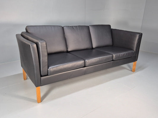 Vintage Danish Black Leather 3 Seat Sofa Retro MCM Style EB9062 M3SS - UKDK FURNITURE